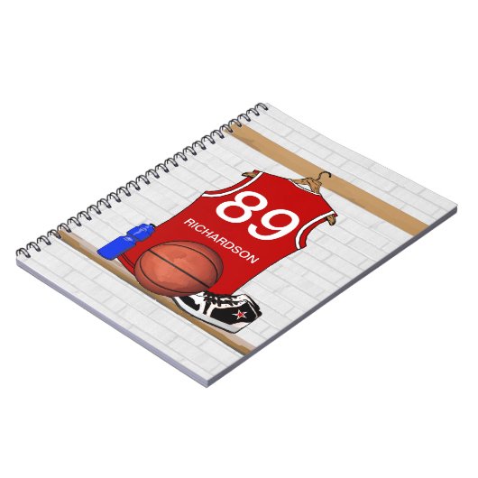 Gepersonaliseerde Basketbal Jersey (Red) Journal Notitieboek (Linkerzijde)