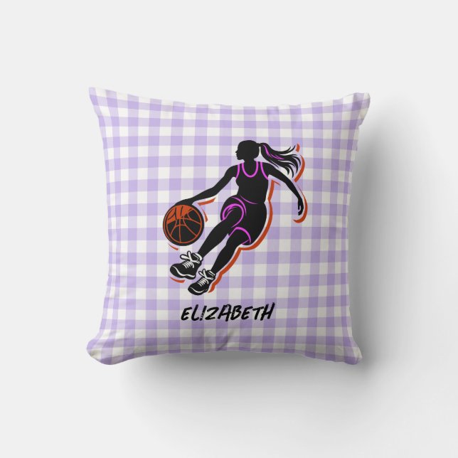Gepersonaliseerde Basketbal Meisje Sierkussen (Voorkant)