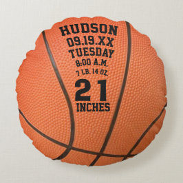 Gepersonaliseerde Basketbal Naam en Baby Stats Rond Kussen