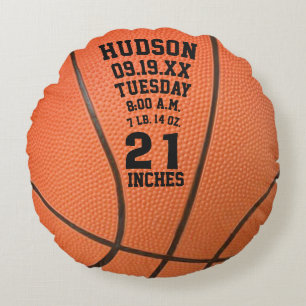 Gepersonaliseerde Basketbal Naam en Baby Stats Rond Kussen