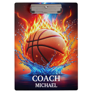 Gepersonaliseerde basketbal op vuur en water klembord