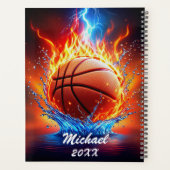 Gepersonaliseerde basketbal op vuur en water planner (Achterkant)