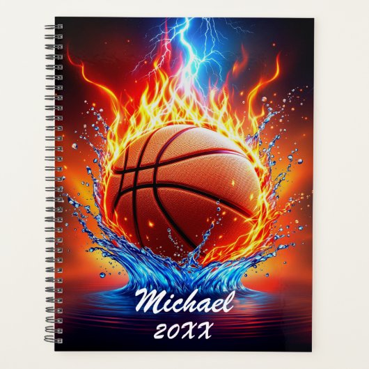 Gepersonaliseerde basketbal op vuur en water planner (Voorkant)