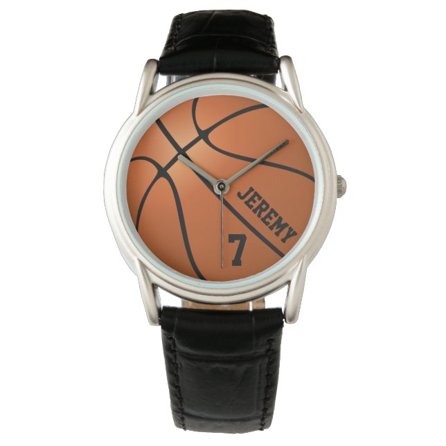 Gepersonaliseerde Basketbal Speler Coach Naam Numm Horloge (Voorkant)
