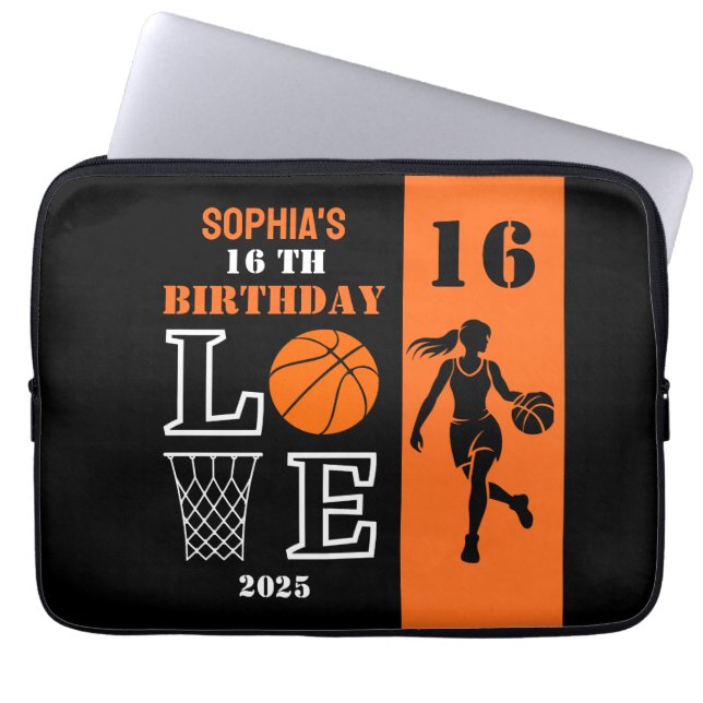 Gepersonaliseerde basketbalspeler Meisje, Verjaard Laptop Sleeve (Voorkant)