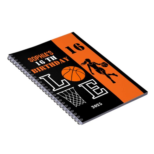 Gepersonaliseerde basketbalspeler Meisje, Verjaard Notitieboek (Rechterzijde)