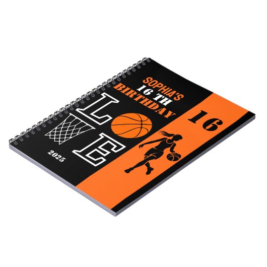 Gepersonaliseerde basketbalspeler Meisje, Verjaard Notitieboek (Linkerzijde)