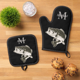 Gepersonaliseerde Bass Gevist Monogram Buitenshuis Ovenwant & Pannenlap Set