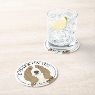Gepersonaliseerde Basset Hound bruiloft Ronde Kartonnen Onderzetter