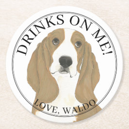 Gepersonaliseerde Basset Hound bruiloft Ronde Kartonnen Onderzetter