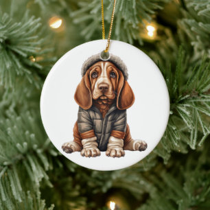 Gepersonaliseerde Basset Hound Dog Art Keramisch Ornament