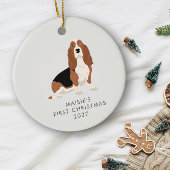 Gepersonaliseerde Basset Hound Hond Eerste Kerstmi Keramisch Ornament