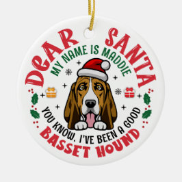 Gepersonaliseerde Basset Hound Hond Kerstboom Rond Keramisch Ornament