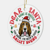 Gepersonaliseerde Basset Hound Hond Kerstboom Rond Keramisch Ornament (Links)