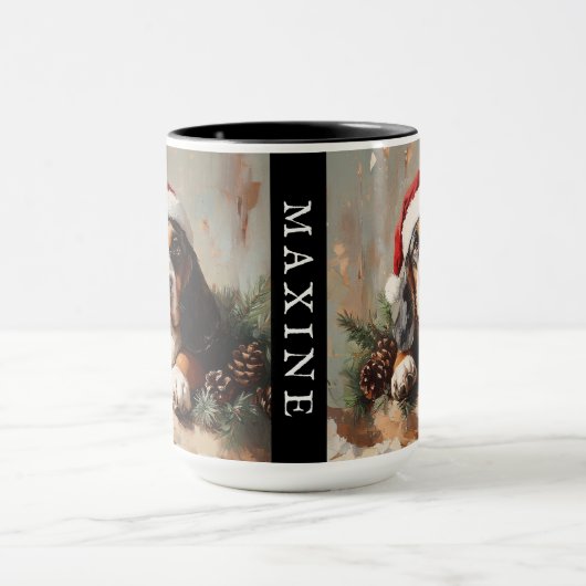 Gepersonaliseerde Basset Hound in een Santa Hat Mok (Midden)