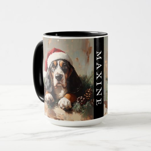 Gepersonaliseerde Basset Hound in een Santa Hat Mok (Voorkant links)