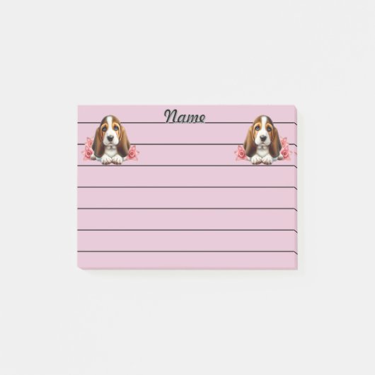 Gepersonaliseerde Basset Hound Puppy met bloemen Post-it® Notes (Voorkant)