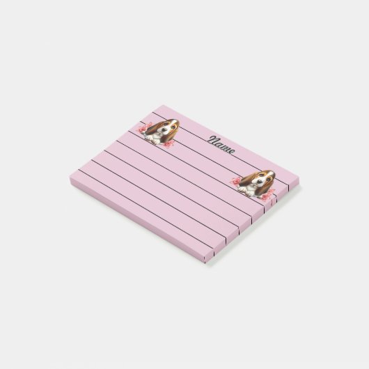 Gepersonaliseerde Basset Hound Puppy met bloemen Post-it® Notes (Schuin)