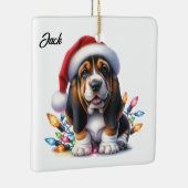Gepersonaliseerde Bassett Hound Kerstman Keramisch Ornament (Rechts)