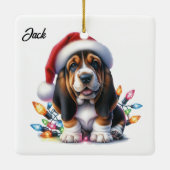 Gepersonaliseerde Bassett Hound Kerstman Keramisch Ornament (Achterkant)