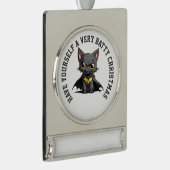 Gepersonaliseerde Batcat Batty Christmas Verzilverd Banner Ornament (Rechts)