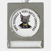 Gepersonaliseerde Batcat Batty Christmas Verzilverd Banner Ornament (Voorkant)