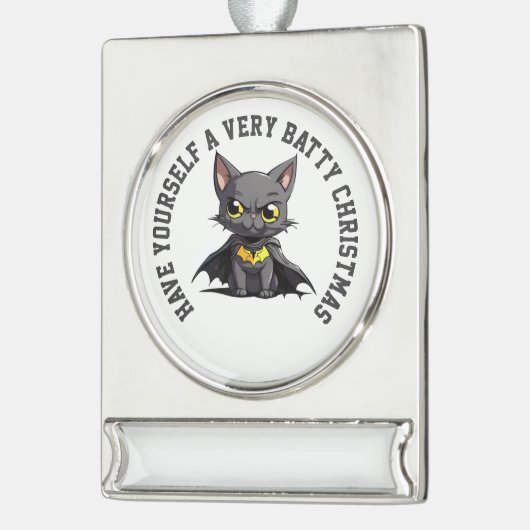 Gepersonaliseerde Batcat Batty Christmas Verzilverd Banner Ornament (Links)