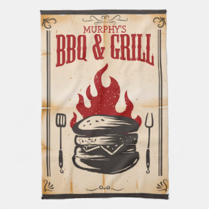 Gepersonaliseerde BBQ- en Grill Family Burger Vlam Theedoek