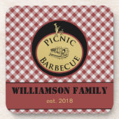 Gepersonaliseerde BBQ rood en wit geruit Bier Onderzetter (Voorkant)