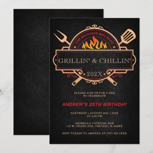 Gepersonaliseerde BBQ Verjaardagsfeest Sjabloon Id Kaart (Voorkant / Achterkant)