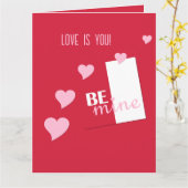 Gepersonaliseerde Be Mine Pink Hearts, Rode Valent Kaart (Gele Bloem)