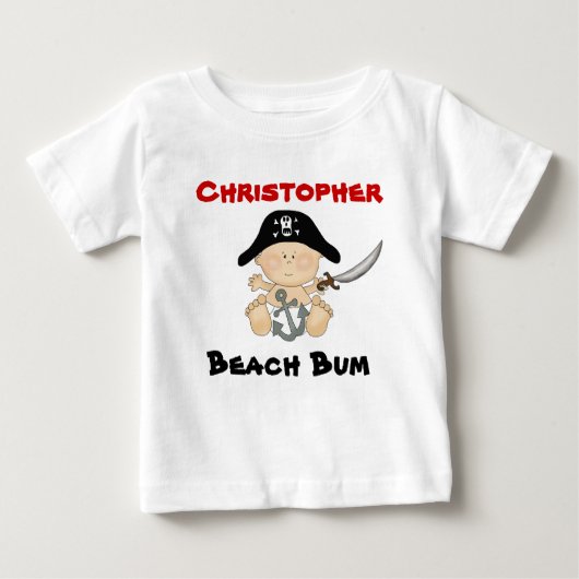 Gepersonaliseerde Beach Bum Baby Pirate T-shirt ~  (Voorkant)
