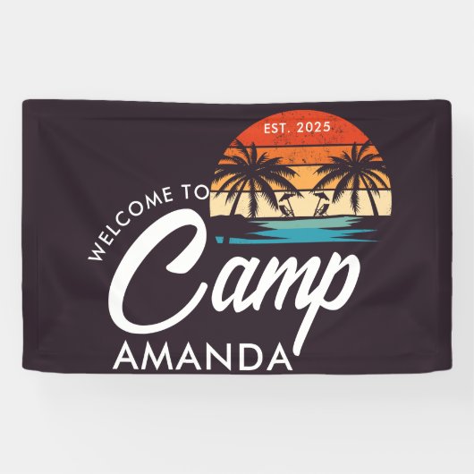 Gepersonaliseerde Beach Camp Bachelorette Party Cu Spandoek (Horizontaal)