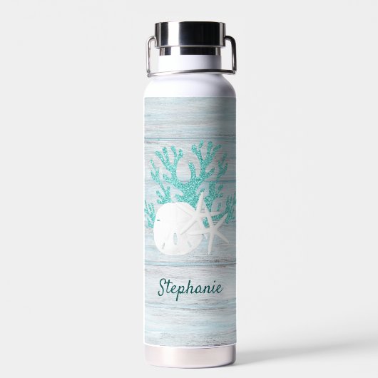 Gepersonaliseerde Beach Driftwood Starfish Zand Do Waterfles (Achterkant)