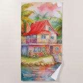 Gepersonaliseerde Beach House Bungalow Strandlaken (Voorkant)