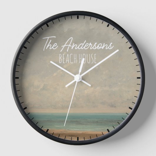 Gepersonaliseerde Beach House Wandklok aan zee (Voorkant)