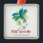Gepersonaliseerde Beach Kerst Ornamenten<br><div class="desc">Deze gepersonaliseerde kerstversieringen hebben een schattige waterverf palmboom en kabouter. De woorden "Merry Beach-mas" worden in de hand getypt. Gebruik de sjabloon velden om uw aangepaste gegevens toe te voegen. Het maakt een mooie huwelijksgunst of aangepast vakantiegift. Om meer aangepaste kerstdecor te zien zoals dit bezoek Unique waterverf art and...</div>