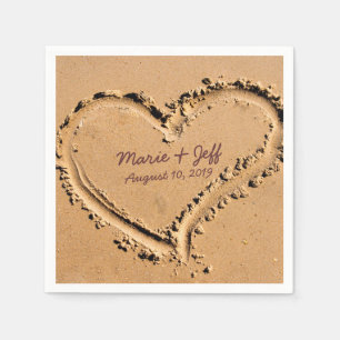 Gepersonaliseerde Beach Love Wedding Heart Servet