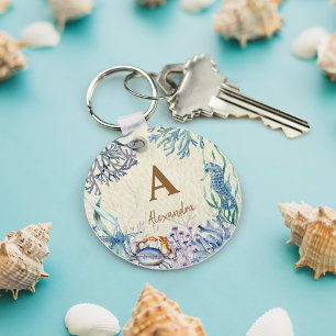 Gepersonaliseerde Beach Monogram Koraalrif Sleutelhanger