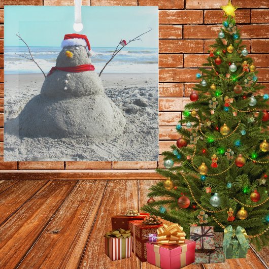 Gepersonaliseerde Beach Sand Santa "Snowman" Glas Ornament