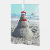 Gepersonaliseerde Beach Sand Santa "Snowman" Glas Ornament (Voorkant links)