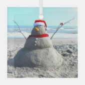 Gepersonaliseerde Beach Sand Santa "Snowman" Glas Ornament (Voorkant)