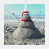 Gepersonaliseerde Beach Sand Santa "Snowman" Glas Ornament (Achterkant)