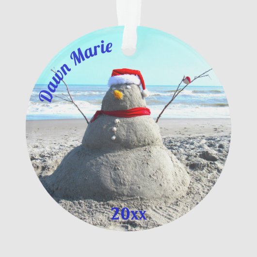 Gepersonaliseerde Beach Sand Santa "Snowman" Ornament (achterkant)
