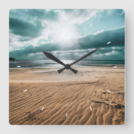 Gepersonaliseerde Beach Scene Clock Vierkante Klok