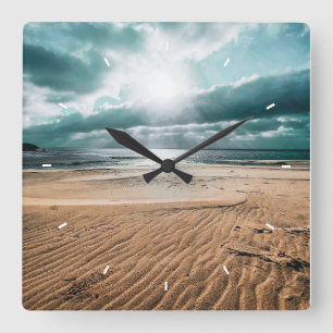 Gepersonaliseerde Beach Scene Clock Vierkante Klok