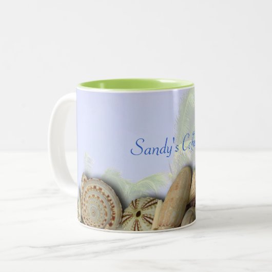 Gepersonaliseerde Beach Shells, Palm Trees Coffee Tweekleurige Koffiemok (Voorkant links)