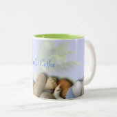 Gepersonaliseerde Beach Shells, Palm Trees Coffee Tweekleurige Koffiemok (Voorkant rechts)