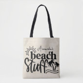 Gepersonaliseerde "Beach stuff" canvas look Tote Bag (Voorkant)