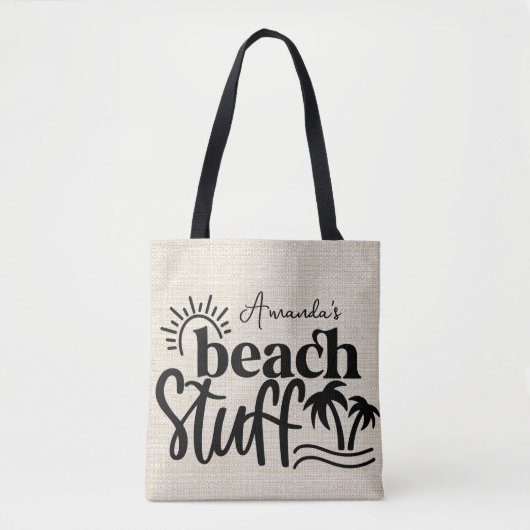 Gepersonaliseerde "Beach stuff" canvas look Tote Bag (Voorkant)